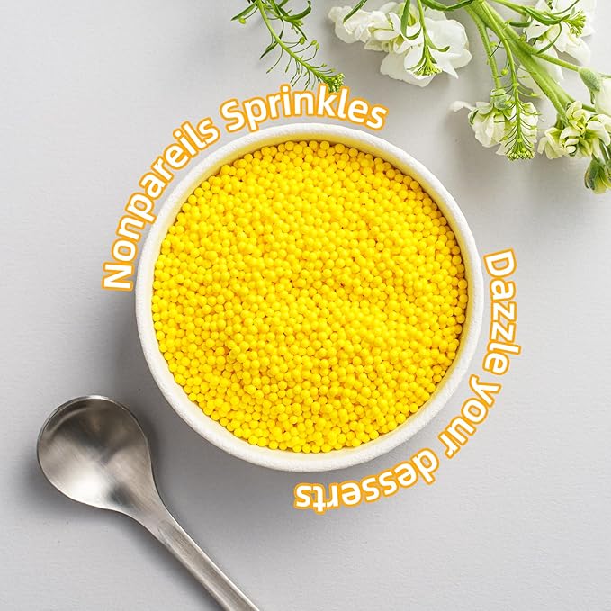 Yellow Nonpareils Sprinkles, Sujoygar 4oz Edible Cake Sprinkles for Ice Cream Toppings Cupcake Chocolate Decoration, Wedding Party Cookies Baking Dessert Food Supplies