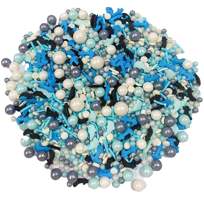 Sentovac Anchor Sprinkle Edible Cake Decorating Ocean Sprinkle Anchor Dolphin Knife Pearl Candy Mix Blue Sprinkle for Cake Cupcake Topper Cookie Baking Decorations Sea Theme Party Birthday Supplies