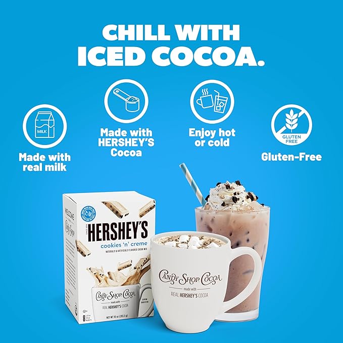 Candy Shop Cocoa HERSHEY'S COOKIES 'N' CREME Cocoa Mix Hot Chocolate Make Hot or Iced Cocoa Made With Real Milk Gluten Free 1.25 oz Packet (8 count)