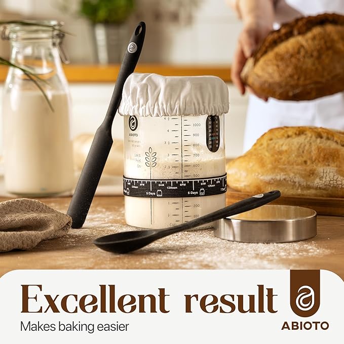 Sourdough Starter Kit with 40 oz Glass Jar ??Extra Thermometer Strips and Breathable Covers Included in Sourdough Starter Jar Kit ??A Perfect Sourdough Bread Starter Kit for Beginners to Expert