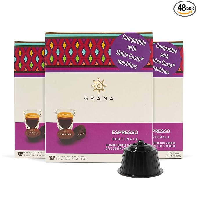 G GRANA Espresso Coffee Capsules Compatible with Nescafe Dolce Gusto Machines, 48 Single Serve Coffee Pods(3 Boxes of 16 capsules each) - 100% Arabica Single Source Ethical Coffee