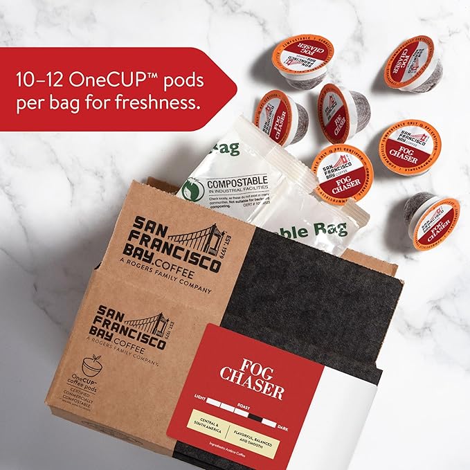 San Francisco Bay Compostable Coffee Pods - Fog Chaser (12 Ct) K Cup Compatible including Keurig 2.0, Medium Dark Roast