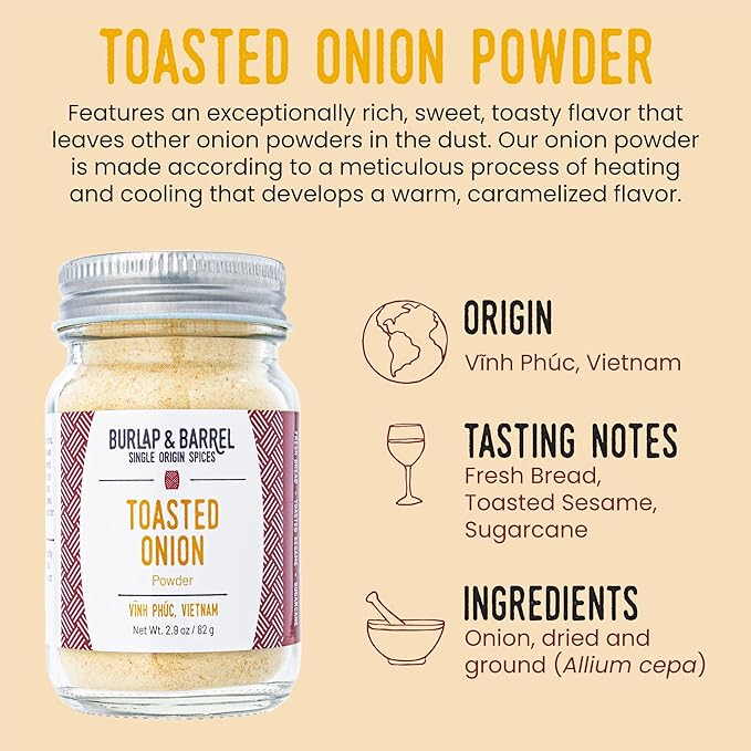 Burlap & Barrel Toasted Onion Powder – Rich, Savory-Sweet Flavor – Flavorful Onion Seasoning for Cooking – As Seen On Shark Tank - 2.9oz Glass Jar