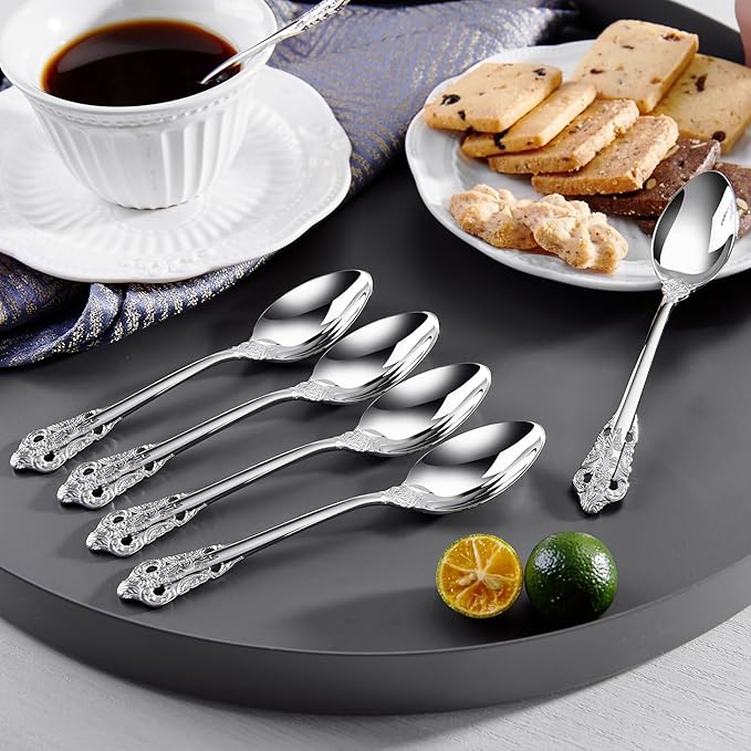KEAWELL Luxurious 5.1-Inch Espresso Spoons Set - 6 Pieces - Mini Coffee Spoon, 18/10 Stainless Steel - Gorgeous Design with Exceptional Mirror Polished Finish (Silver)