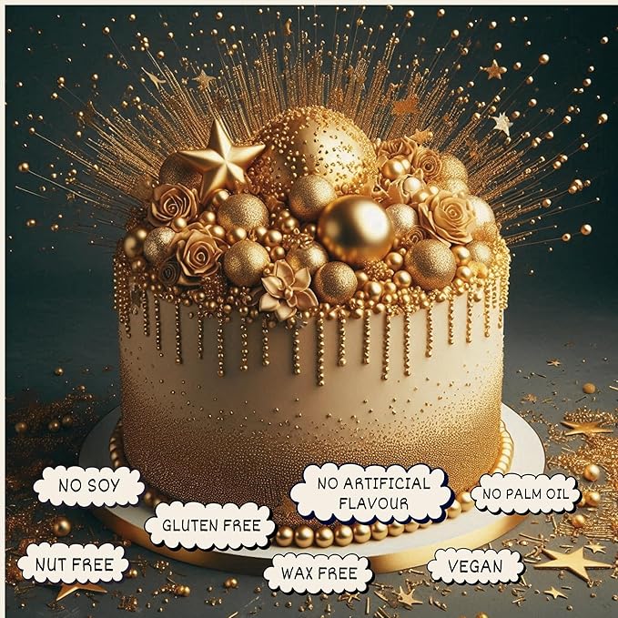 Confect Gold Edible Cake Sprinkles ??Confect Love Metallic Disco Balls for Cake & Cupcake Decorating ??Shiny Gold Sugar Pearls for Baking, Desserts, Cookies | Vegan, Gluten-Free, Nut-Free, Soy-Free, Dairy-Free, Palm Oil-Free??4.2 Oz