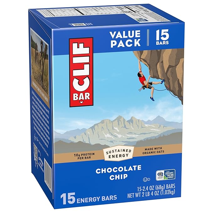 CLIF BAR - Protein Bars - Chocolate Chip - Made with Organic Oats - Energy Bars - Non-GMO - (15 Pack)