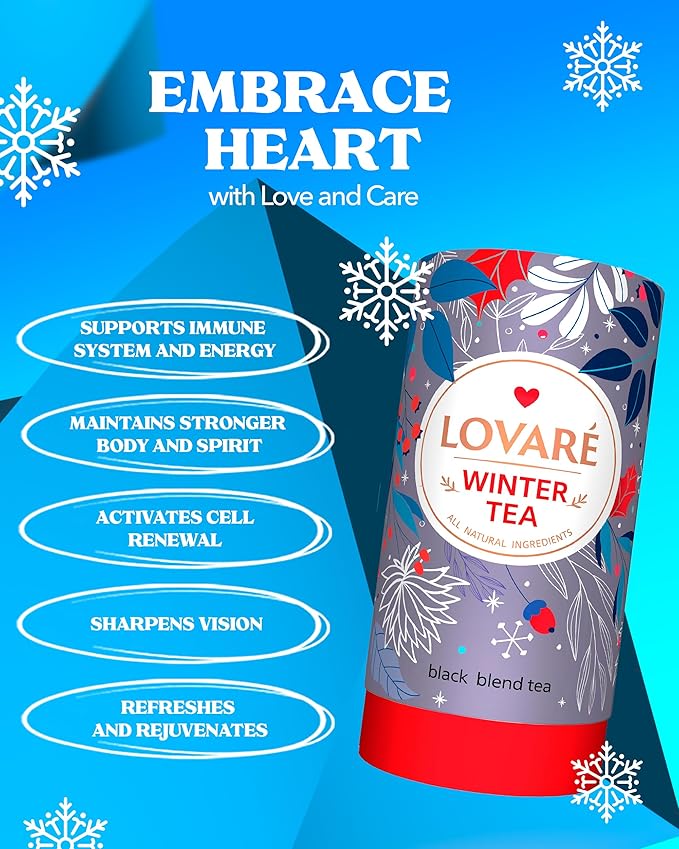LOVARE Winter Loose Leaf Tea 80 g - Made in Ukraine ??Black Tea, Papaya & Mango Pieces, Safflower Petals, Persimmon, Saffron & Melon Flavors - Tea Lovers Gift Box with 15 Paper Filters