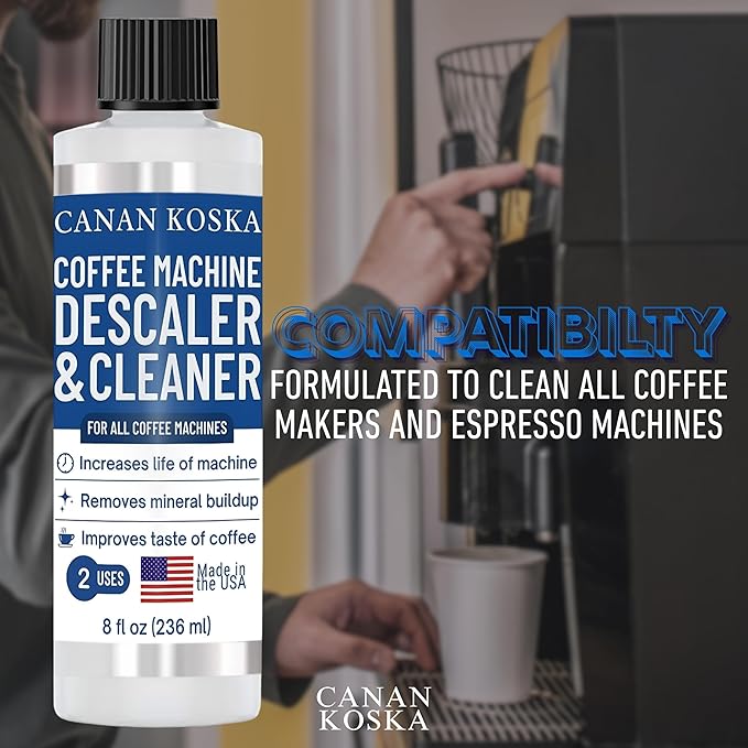 Coffee Machine Descaler 8 oz ??Universal Descaling Solution for All Coffee Makers Drip Machines ??Removes Limescale Calcium Buildup ??2 Uses