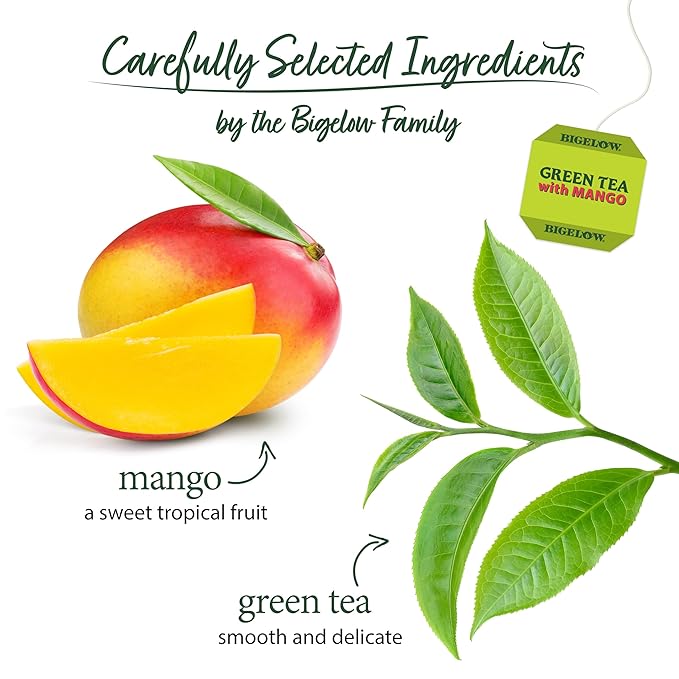 Bigelow Tea Green Tea with Mango, Caffeinated Tea with Mango, 20 Count Box (Pack of 6), 120 Total Tea Bags