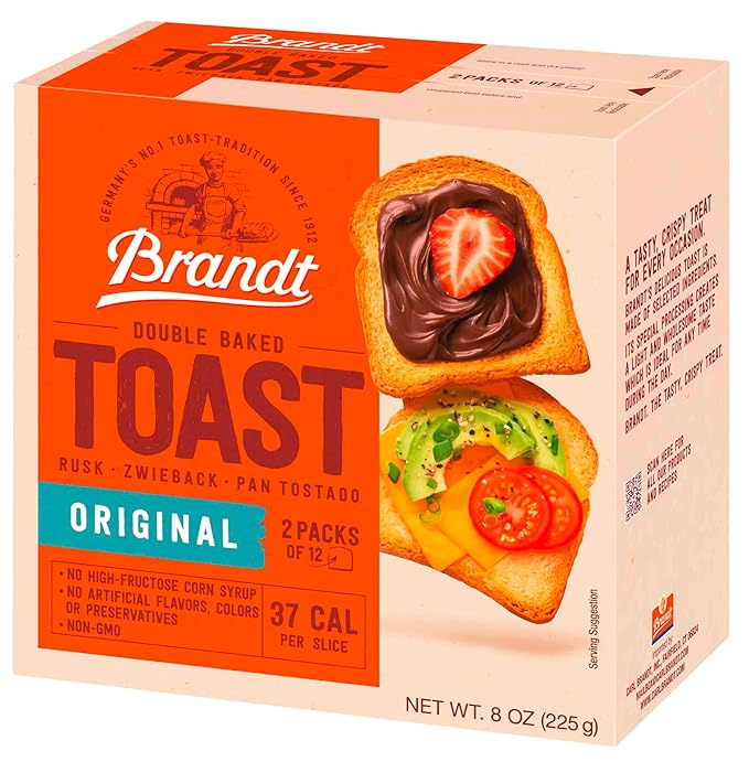 Brandt Toast, Zwieback, Double Baked, 8 Ounces (pack of 6, Original)