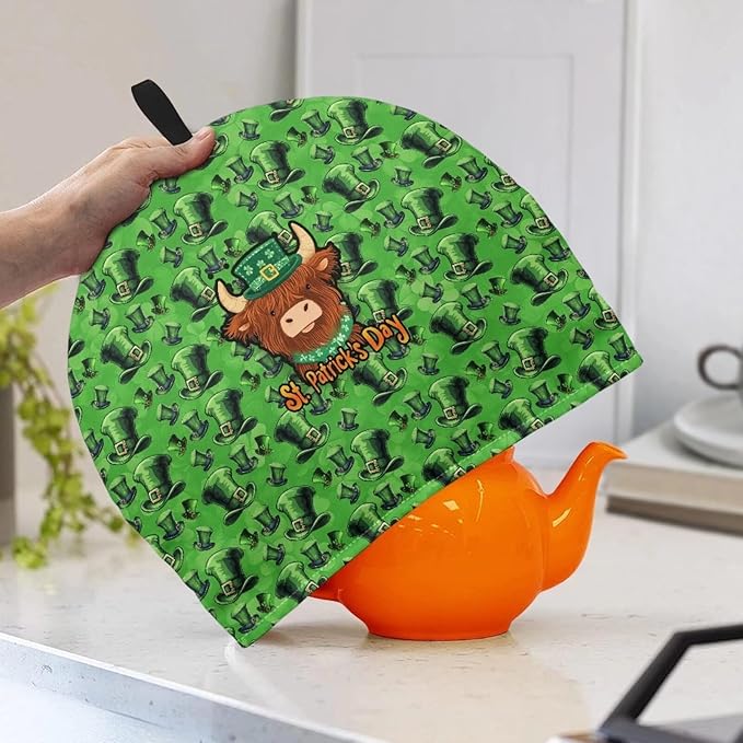 St. Patrick's Day Tea Cozy for Kitchen Home Tea Pot Lucky Irish Shamrock Insulation Teapot Cozies Tea Pot Cover Kitchen Accessory for Hounsewife Gift Tea Pot Cover