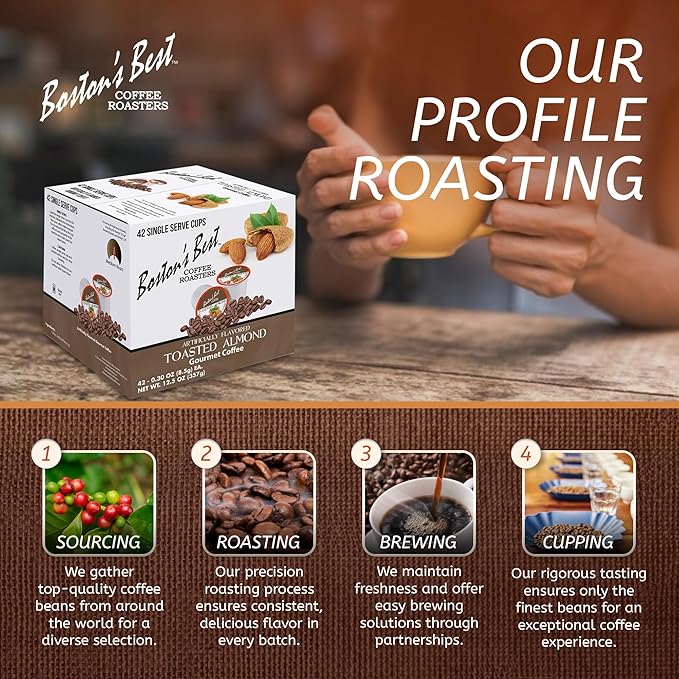 Bostonโs Best - Toasted Almond Flavored Delicious Gourmet Coffee Compatible with Keurig Coffee Maker, 1 Count (42 Single Serve Medium Roast Cups)