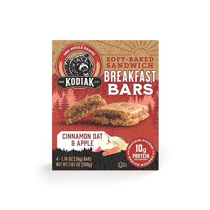 Kodiak Cakes Soft Baked Sandwich Breakfast Bar, Cinnamon Oat & Apple, High Protein, 100% Whole Grains, 12 boxes with 4 bars each (48 bars total)