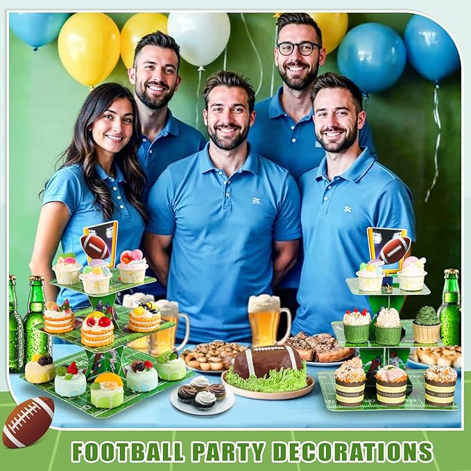 2 Pack Football Cupcake Stand Football Party Decorations 3 Tier Cupcake Stand Sports Theme Birthday Party Decorations for Birthday Sports Supplies