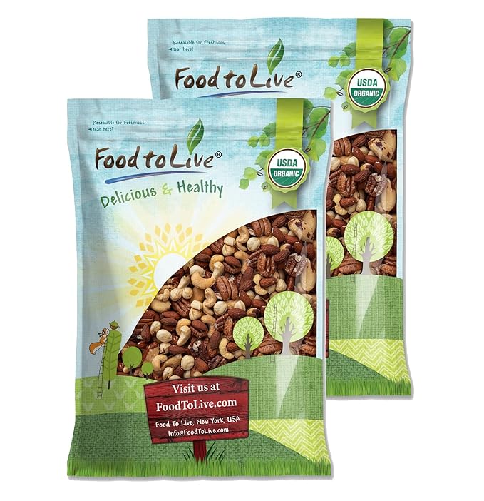 Food to Live Organic Deluxe Unsalted Nuts Mix, 16 Pounds ??A Blend of Dry Roasted Organic Raw Pecans, Cashews, Hazelnuts, Almonds, and Brazil Nuts. Non-GMO, Oven Roasted, No Oil Added, Kosher, Vegan