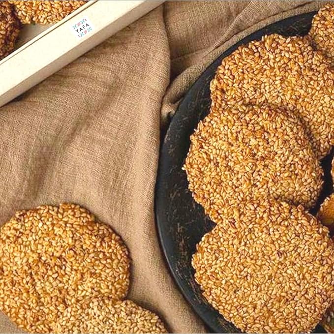 YAFA Barazek Sesame Cookies - Turkish sesame cookies - Classic Barazek with Almonds - Crunchy Middle Eastern Treats with a Honey- Sesame Glaze- Taste of Palestine -500g, Mother's Day Gift