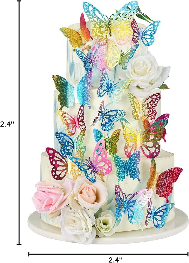 Gyufise 36Pcs Butterfly Cupcake Toppers Lively Art 3D Butterfly Cupcake Decorations Butterfly Cake Toppers Baby Shower Wedding Anniversary Kids Birthday Party Cake Wall Decorations Supplies Colorful