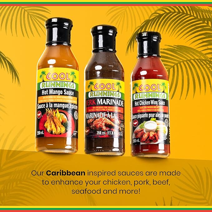 Cool Runnings Hot Mango Sauce, 350 ml - Tangy and Spicy Caribbean Marinade and Sauce for Glazing, Dipping, and Adding Heat to Chicken, Seafood, and Vegetables