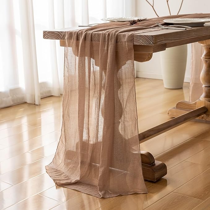 Cheesecloth Table Runner Nude Gauze Rustic Boho Coffee Cheese Cloth 120 Inch 10 FT for Wedding Baby Shower Bridal Shower Birthday Party Long Sheer Farmhouse Home Decorations