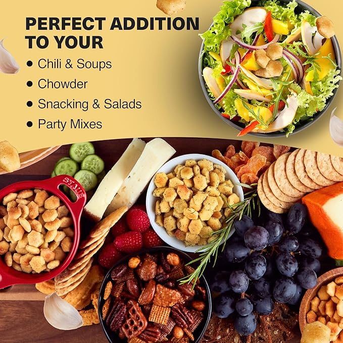 Wicked Minis Soup & Oyster Crackers-Saltine Crackers Salted Flavored Mini Puffed Soup Crackers, Savory Snacking Mix Seasoned Croutons Salad Toppers, Crackers for Chili 6oz(Garlic Parmesan, Pack of 3)