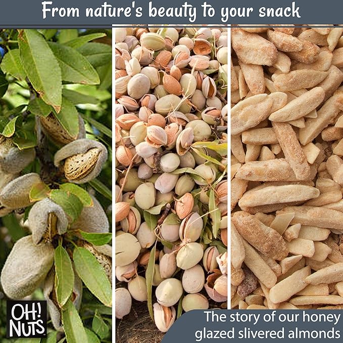 Oh! Nuts Almonds Honey Glazed Slivered - Raw - 100% Natural - 2 lb - High-Protein Almond - Packed in New York Zip-Seal Bag for Exceptional Freshness