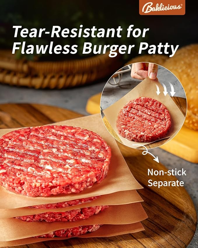 Baklicious 1100Pcs 5.5x5.5" Patty Paper - Elevate Burger Experience! Unbleached, Non-Stick Squares for Perfect Patties, Cookies, Food Storage, Sweet Candies Wrapping!
