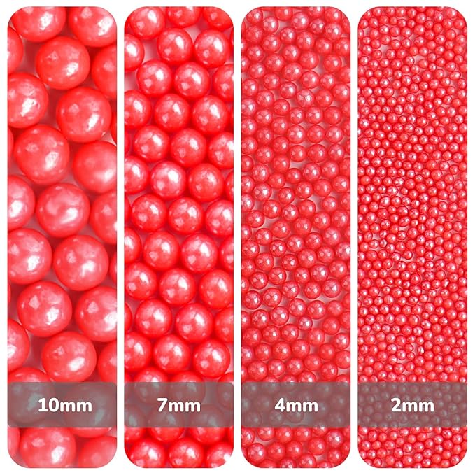 Red Pearl Sprinkles for Cake Decorating, 11.3 Oz Edible Pearls Sugar 4 Sizes Gift Box Set for Baking Cookie Ice Cream Cupcake Toppings