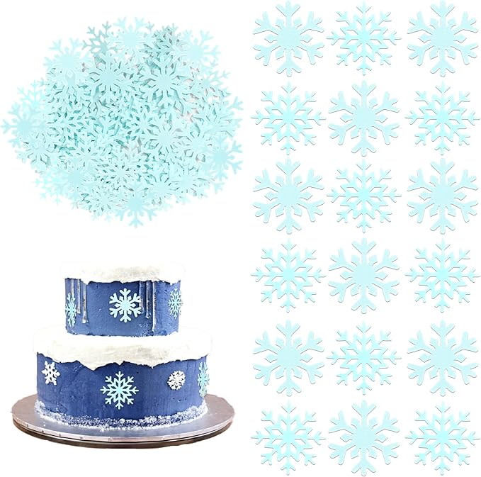 60 PCS Edible Snowflake Cupcake Toppers Wafer Paper Snowflake Cake Decorations Edible Snowflake Cupcake Picks Topper for Christmas Winter Frozen Theme Baby Shower Birthday Party Supplies Blue