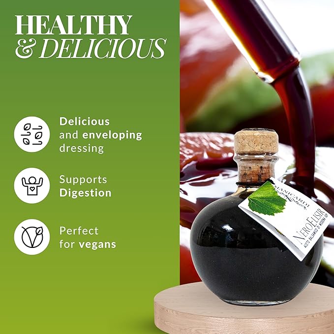 MANICARDI Dense Traditional Balsamic Vinegar of Modena PGI - Extra Thick Italian Black Elisir Perfect for Snacks, Pasta, Vegetables, Salad Dressings, Meat - Made in Italy, 8.45 Fl Oz (250 ml)