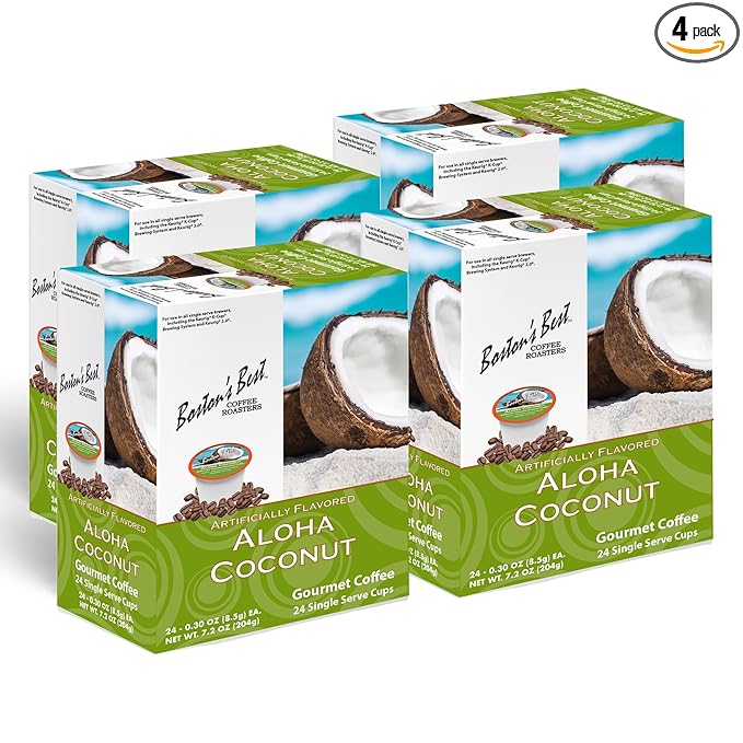 Bostonโs Best - Aloha Coconut Flavored Delicious Gourmet Coffee Compatible with Keurig Coffee Maker, 24 Count (Pack of 4)