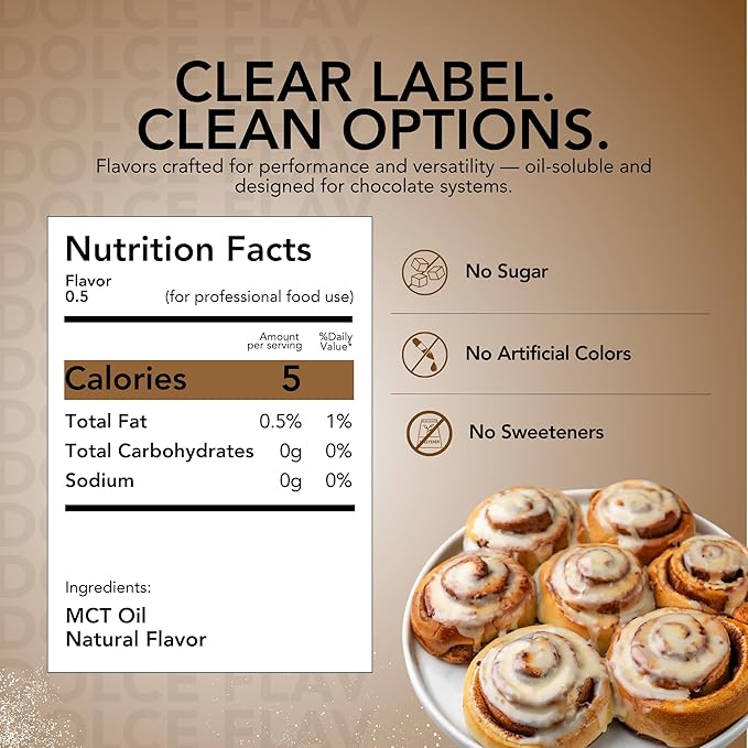 Dolce Flav Natural Cinnamon Extract Oil 2 oz ??Kosher, Sugar-Free, Concentrated Spice Flavor for Candy, Chocolates & Desserts, Includes Measured Dropper