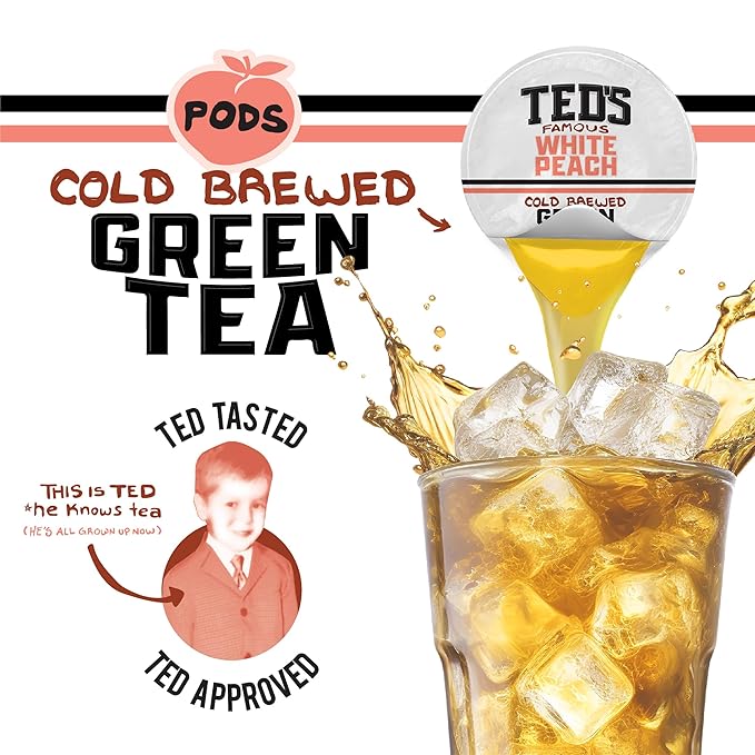 Ted's Tea by Java House - Single Serve Liquid Concentrate Pods - Peel and Pour - White Peach Green Tea - Case of 48
