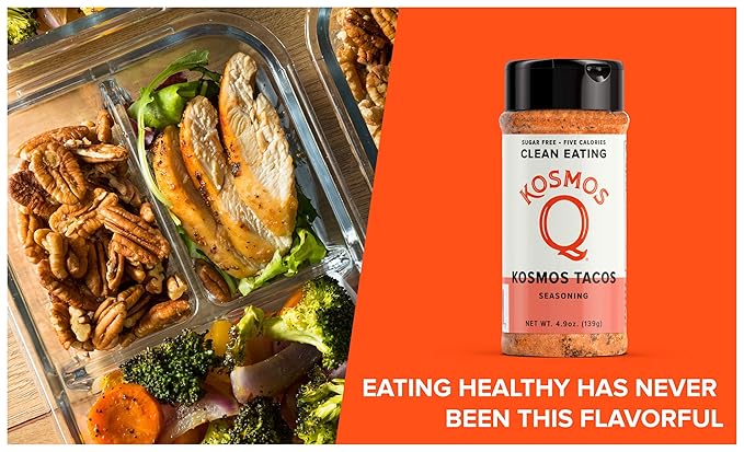 Kosmos Q Taco Seasoning, Bold Natural Fajita & Taco Spice Mix for Beef, Chicken, Pork & Veggies, with Smoked Paprika, Garlic, Cumin & Fennel Seed, Sugar-Free, Paleo & Keto Friendly, 4.9 Oz Bottle