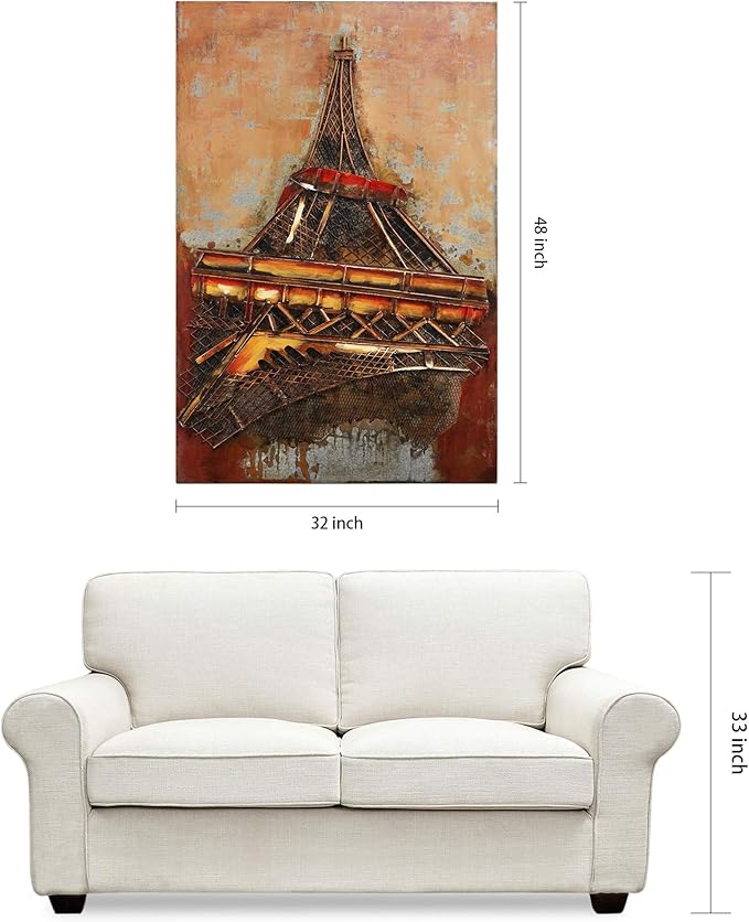 Empire Art Direct Eiffel Tower Mixed Media Iron Hand Painted Dimensional Wall Art Ready to Hang 48" x 32" x 2.2" Eiffel Tower,PMO-120203-4832