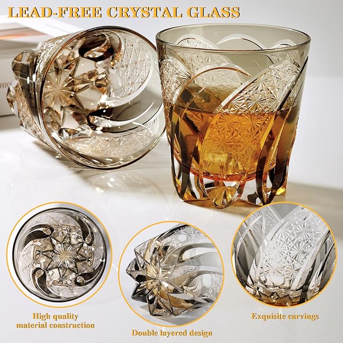 Old Fashioned Whiskey Glasses Edo Kiriko Whisky Glass - 11 Oz Hand Cut Wineware For Scotch, Bourbon, Liquor and Cocktail Drinks - Great Whiskey Gifts In Gift Carton (2 Pack)
