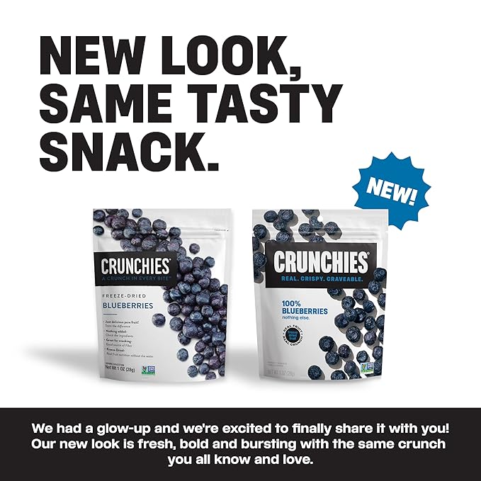 Crunchies Freeze-Dried Fruits, 100% All Natural Crispy Fruit, Non GMO and Kosher, Resealable Freeze Dried Fruit Snack Packs, Pack of 6 (Blueberries)