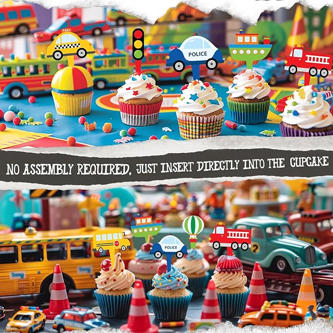 40 Pcs Transportation Cupcake Toppers - Perfect for Transportation-Themed Party Decorations and Cupcake Decor