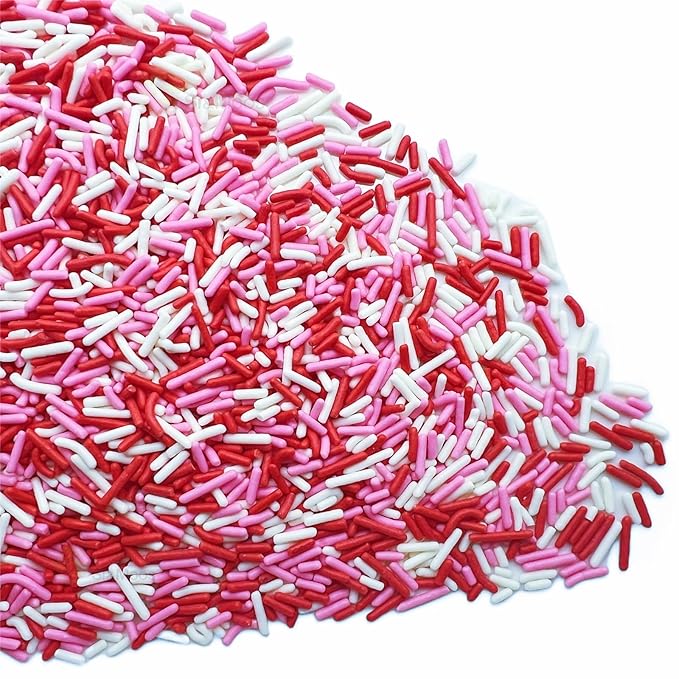 SE Si&Moos Red White and Pink Sprinkles Edible Red and Pink Jimmies Soft Jimmies Valentines Sprinkles Christmas Cookie Decorations for Topping Ice Cream Toppings & Baking 2.75 OZ