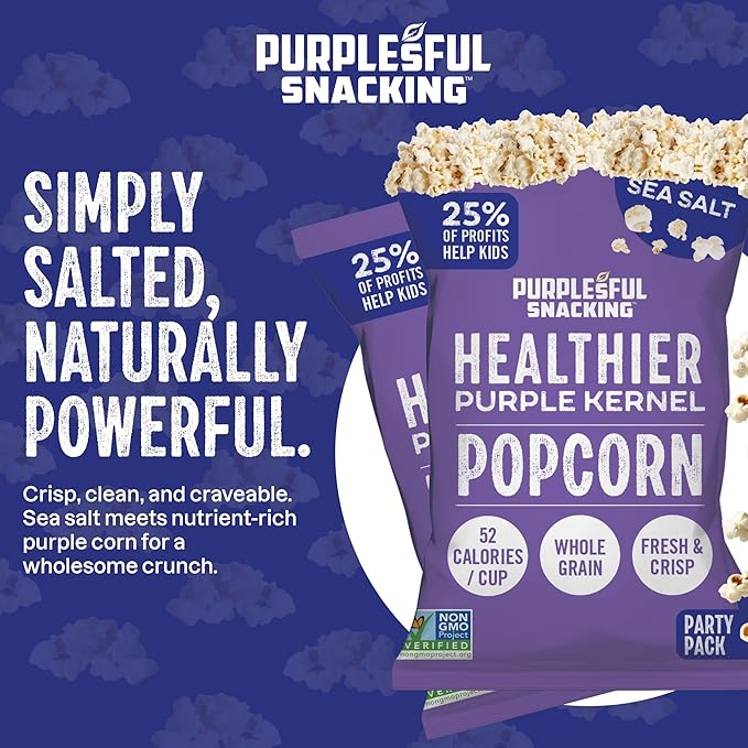 Purplesful Purple Corn Popcorn, Silkier, Creamier & Healthy Popcorn, Vegan-Friendly, Non-GMO, Flavorful Popped Corn Gourmet Snack, Sea Salt, Big Bulk Pack - 4.8 Oz Per Pack (Pack of 3)