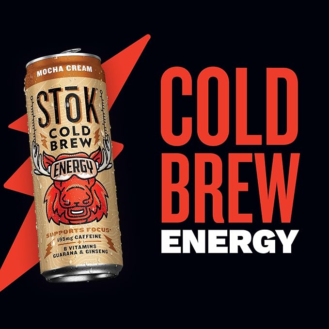 SToK Cold Brew Energy Mocha Cream, Energy Coffee Beverage with 195mg Caffeine to Help Support Focus, Canned Coffee with B-Vitamins, Guarana and Ginseng, 11 fl oz, 12pk