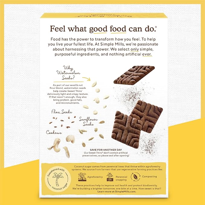 Simple Mills Sweet Thins Cookies, Seed and Nut Flour, Chocolate Brownie - Gluten Free, Paleo Friendly, Healthy Snacks, 4.25 Ounce (Pack of 3)