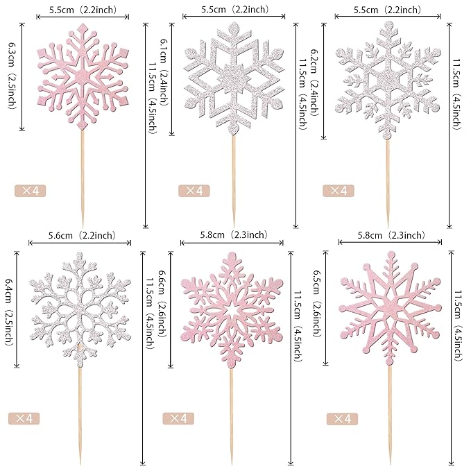 36 PCS Snowflake Cupcake Toppers Glitter Winter Frozen Theme Cupcake Picks Little Snowflake Cake Decorations for Winter Wonderland Baby Shower Kids Birthday Christmas Party Supplies Silver Pink