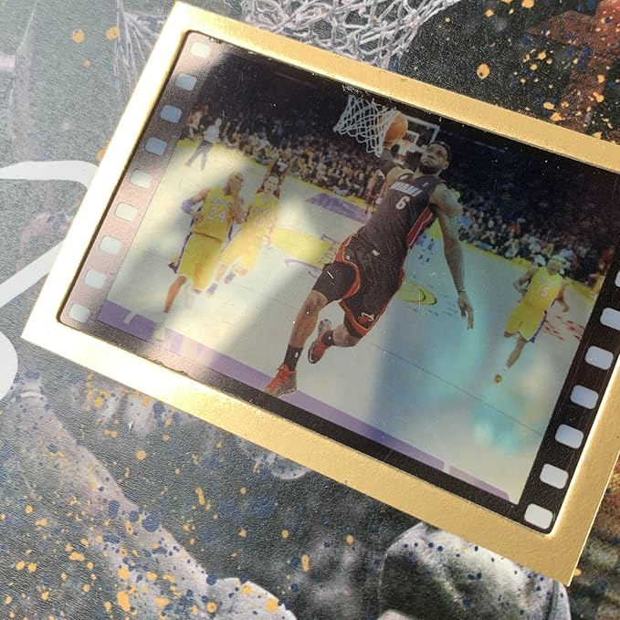 ORIMAMI Signed Black Superstar LeBron James Poster Framed Photo Decor with 1x35mm Film Display,Cool Gifts for Basketball Lover/LeBron James Fans - 8x6 Inches