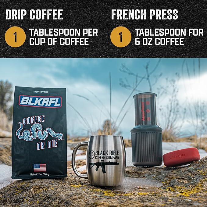 Black Rifle Coffee Company Ground Medium Roast - Roasted Blend Made from Pure Arabica Beans - Colombian & Brazilian Beans - Veteran Founded & American Made (Coffee or Die, 12oz Bag)
