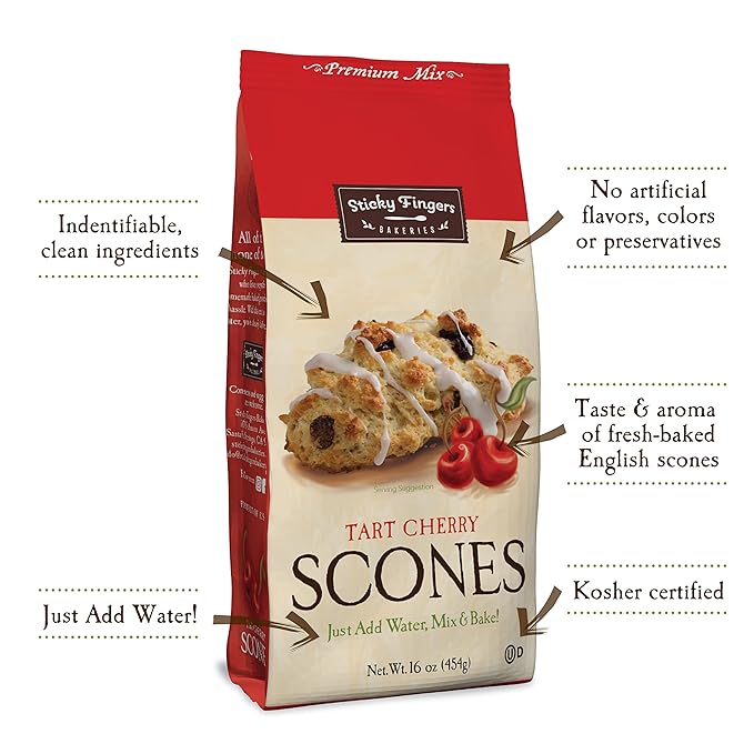English Scone Mix, Tart Cherries by Sticky Fingers Bakeries ??Easy to Make English Scones Fresh Baked, Makes 12 Scones (1pk)
