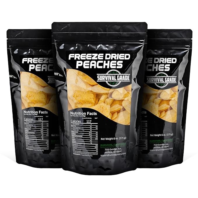 Survival Grocery Freeze Dried Peaches ??All-Natural, No Added Sugar or Preservatives, Rich in Vitamin C & Fiber, Long Shelf Life, Healthy Snack for Yogurt, Smoothies, Baking & On-the-Go (18 oz./3 Bags)