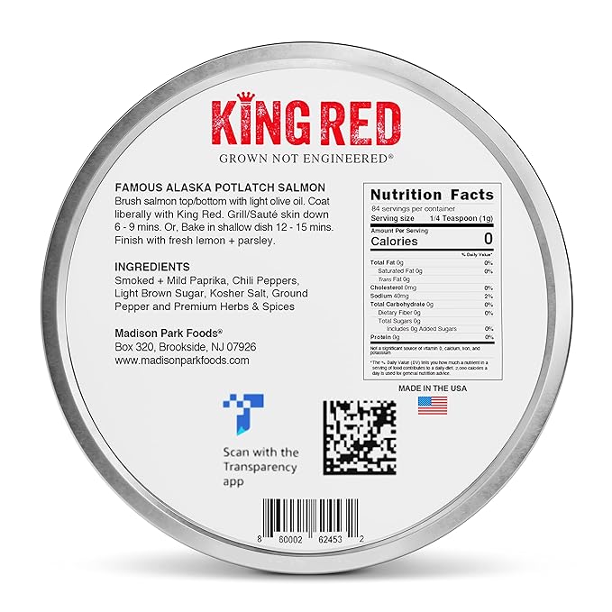 King Red Salmon Rub ??Classic Potlatch Seasoning Dry Spice Blend - Grilled Salmon, Seafood and Veggies ??All Natural, Gluten-Free, Keto, Low Salt and No MSG ??3oz Fresh-Sealed Pouch in Reusable Tin