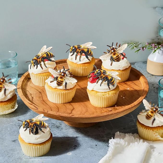 40 PCS Edible Bumble bee Cupcake Toppers Wafer Paper Bumble Bee Party Drink Topper Decorations for Kids Girls Birthday Baby Shower Honey Bee Themed Party Supplies