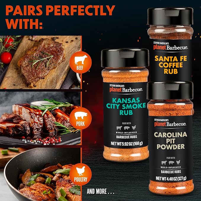 Steven Raichlen's Planet Barbecue Gourmet BBQ Rubs & Spices Gift Set 3 Pack- Grill Seasonings with USA Influenced Flavors- Great Grilling Gift for Men