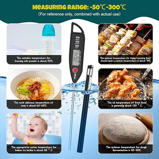 12 Set Waterproof Food Thermometer for Water, Liquid, Candle and Cooking Digital Meat Thermometer with Long Probe Instant Read for Kitchen BBQ Grill Candy (Black)